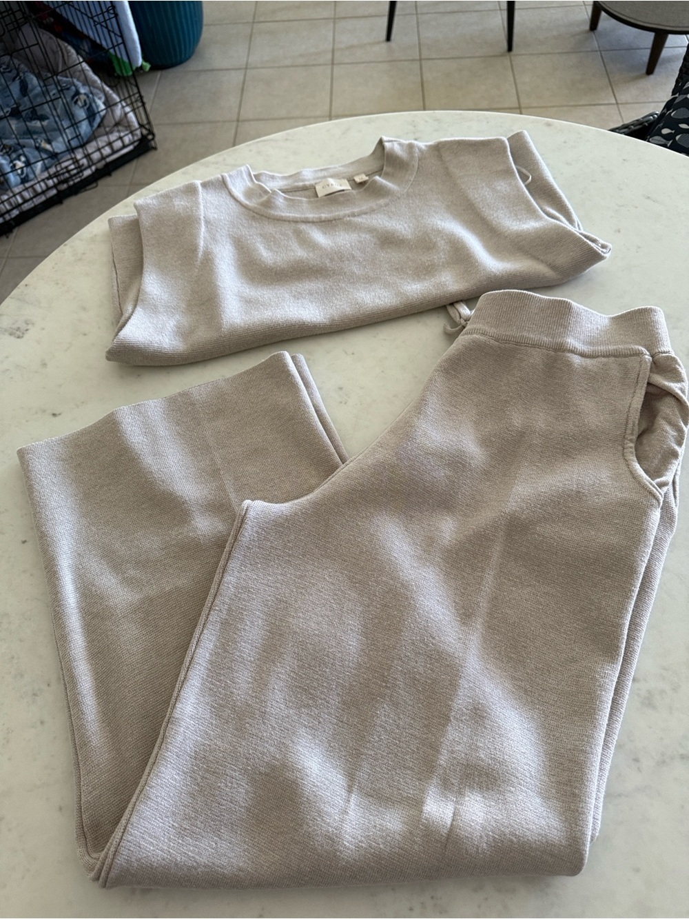 Cyrus Wide Leg Sweatpants Set in Light Taupe
